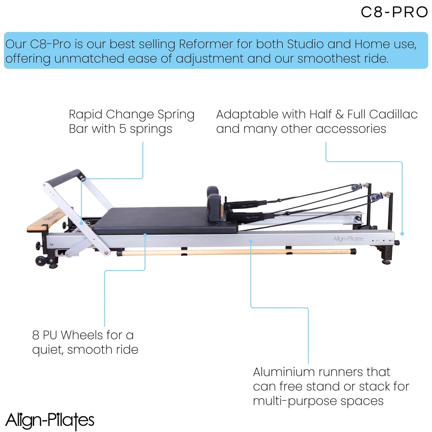 Align Pilates C8-Pro Pilates Reformer with Half Cadillac