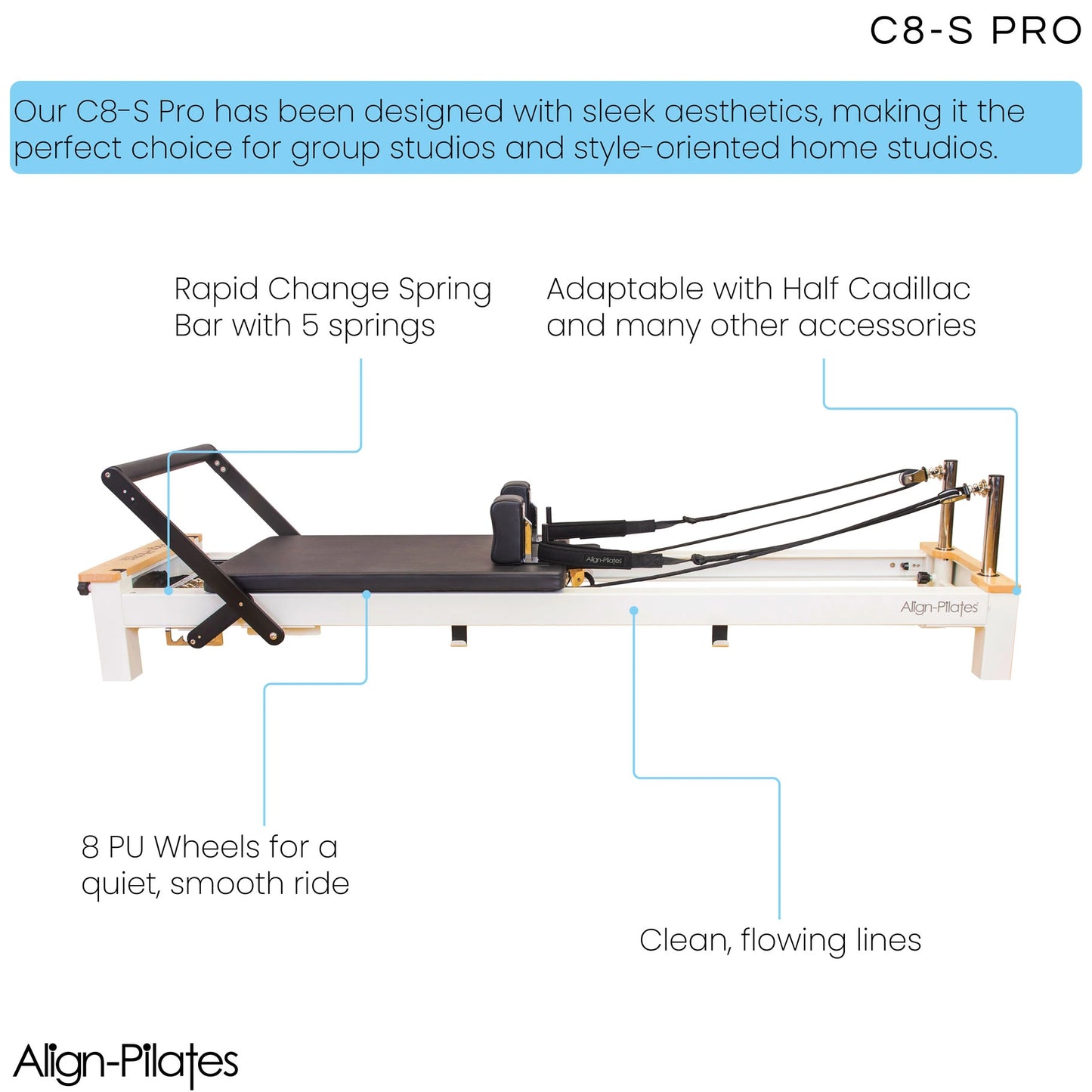 Align Pilates C8-S Pro Pilates Reformer with Half Cadillac