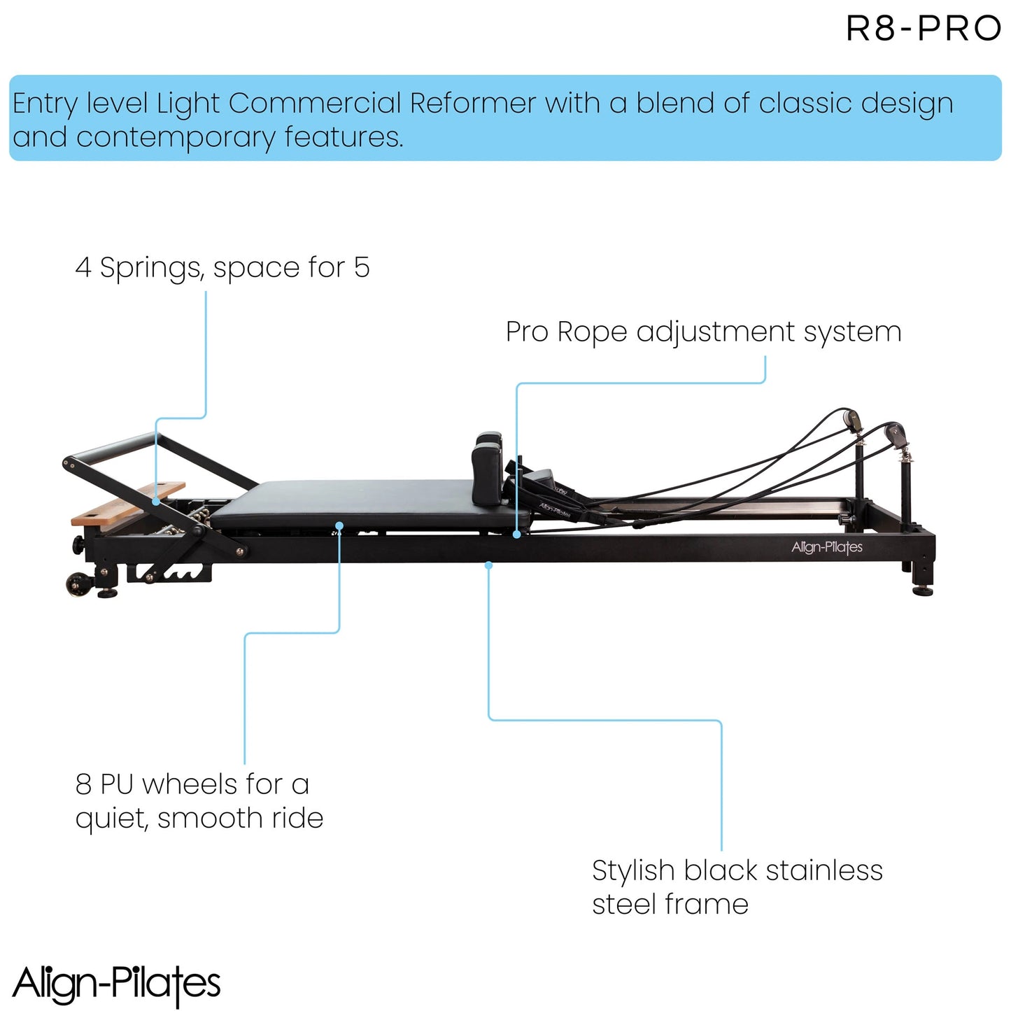 Align Pilates R8-Pro Pilates Reformer – Black